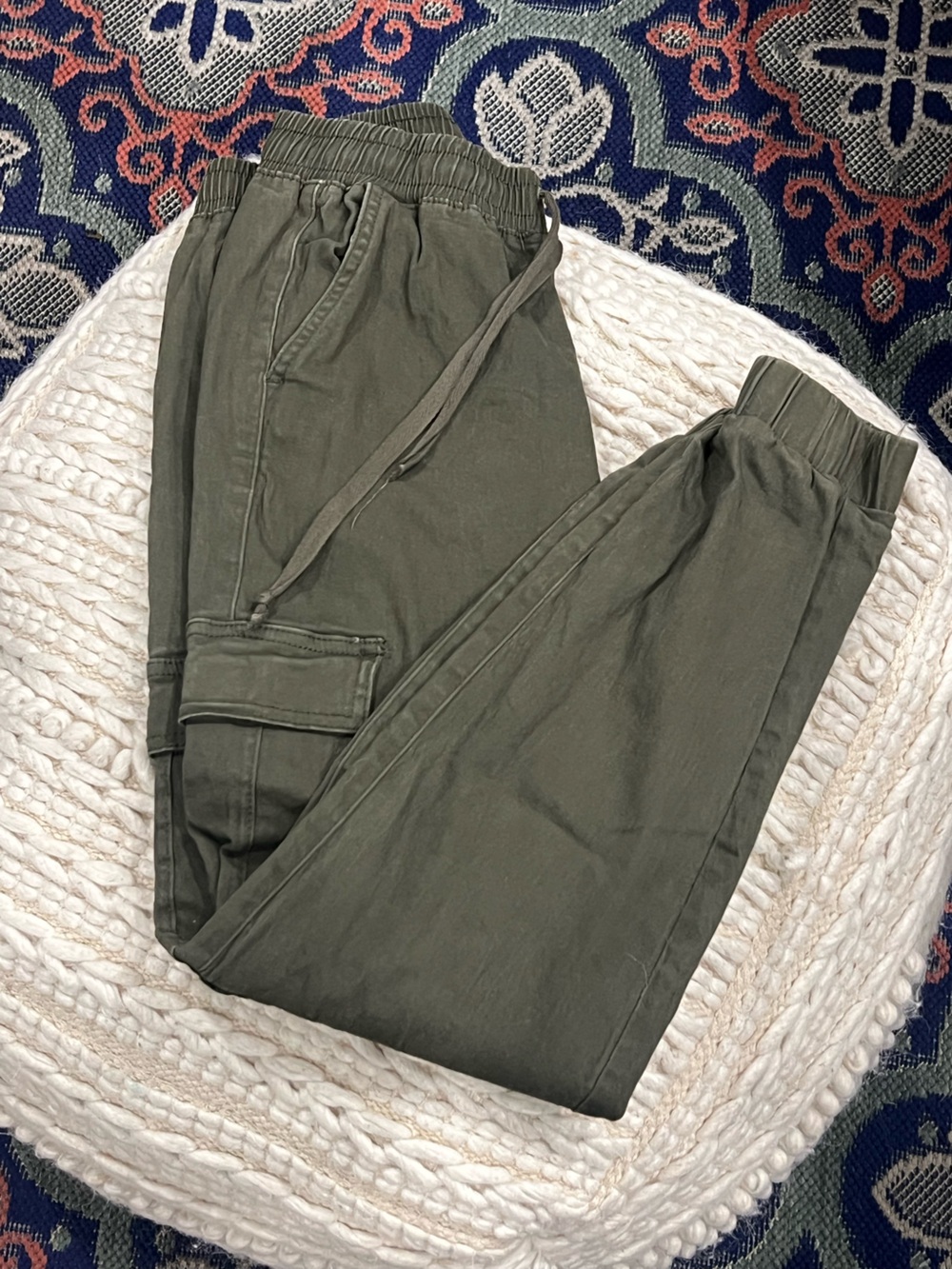 Olive Green Women's Cargo Jogger Pants with Drawstring Waist